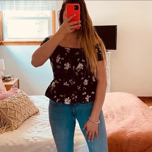 Floral Cropped Peplum Summer Shirt